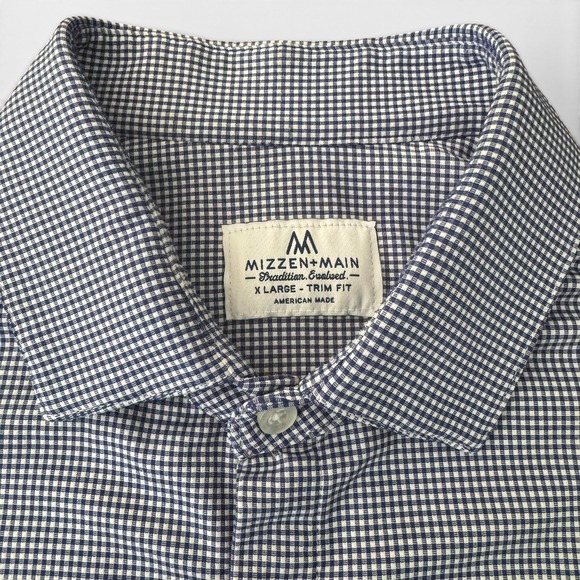 Mizzen+Main Other - Mizzen+Main Trim Fit American Shirt Men XL Blue White Micro Check Stretch